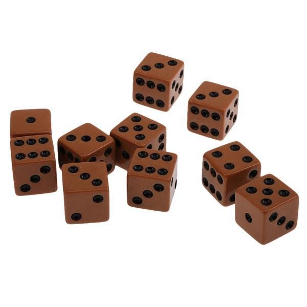 BolehDeals Pack of 10pcs 18mm Six Sided D6 Spot Dice for D&D TRPG Party Game Toy Brown - intl