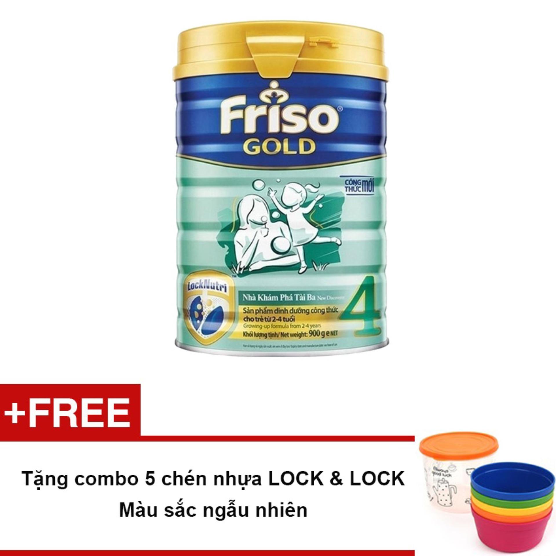 Sữa bột Friso Gold 4 900g + Tặng combo 5 chén nhựa LOCK & LOCK