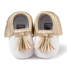 Dễ thương Tua Rua Phong Cách Trẻ Sơ Sinh Trẻ Tập Đi Trẻ Em Giày Đế Mềm Unisex dành cho bé Gái Bé Trai PU Giày Above Trắng + vàng Kích Thước 12 Phù Hợp With Bé Từ 6 đến 12 Tháng-quốc tế