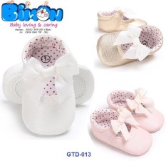 Giày Tập Đi Da Mềm Phối Nơ Bé Gái