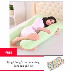 Gối chữ U đa năng cho bà bầu kèm gối cao su non chống lõm cho bé