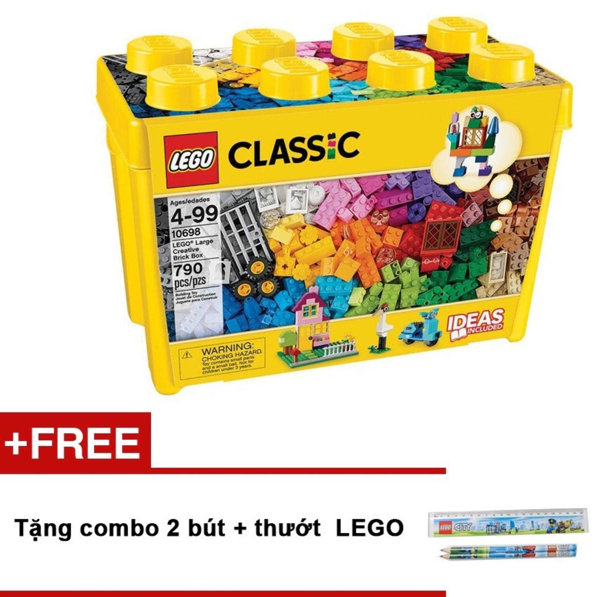 Hộp Lego Classic 10698 Thùng gạch lớn sáng tạo (790 chi tiết) + Tặng combo 2 bút + thướt LEGO