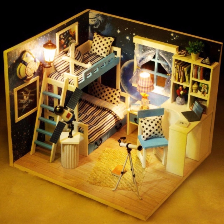 Mô hình nhà gỗ DIY có đèn - Căn gác mái