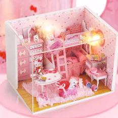 Mô hình nhà gỗ DIY- Nhà búp bê Mèo Hồng