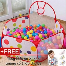 Nhà bóng chấm bi cho trẻ kèm 100 bóng + tặng kèm bộ 2 khăn yếm tam giác cho bé