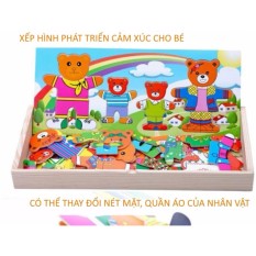 Phương pháp Montessori xếp hình các nhân vật hoạt hình bằng gỗ phát triển cảm xúc dành cho bé