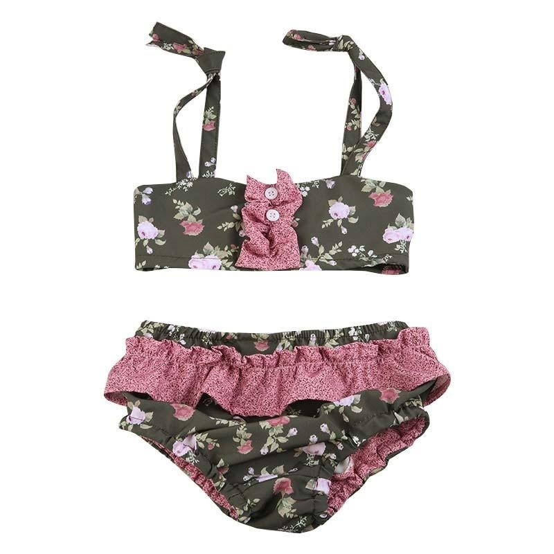 Nơi bán Summer Children Swimsuit Floral Strap Girls Swimwear Swim Set - intl