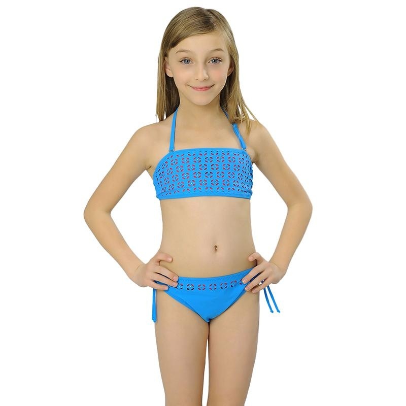Nơi bán Summer Children Swimwear Girls Halter Hollow Out Bikini Swimsuit (Blue) - intl