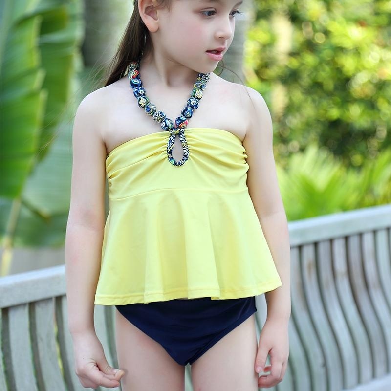 Nơi bán Summer Children Swimwear Girls Halter Swimsuit With Hat (Light Yellow) - intl