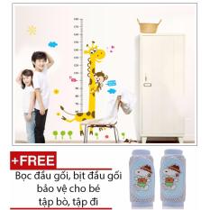 Thước đo chiều cao decal dán tường ngộ nghĩnh cho bé + Bộ bọc gối an toàn cho bé tập chạy tập đi