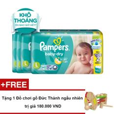 Bộ 4 gói Tã Dán Pampers Baby Dry size L 60 miếng – Tặng 1 Đồ chơi gỗ Đức Thành ngẫu nhiên trị giá 180.000 VND