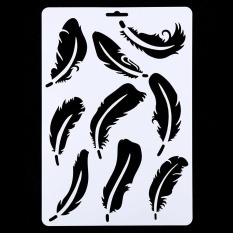Whyus-2 Pcs DIY Craft Hollow Feather Wall Painting Stencil Dies Drawing Template Tool Home Decor