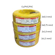 Combo 10m Dây điện đôi dẹt mềm 2×0,5 2×0,75 2×1 2×1,5 2×2,5 mm2 Cu/PVC/PVC bọc ovan mềm Cadisun