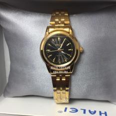 (Tặng PIN) Đồng Hồ HALEI Nữ Mạ Vàng, Mặt Tròn, Chống Nước Tuyệt Đối mã 356LGOLDBLACK