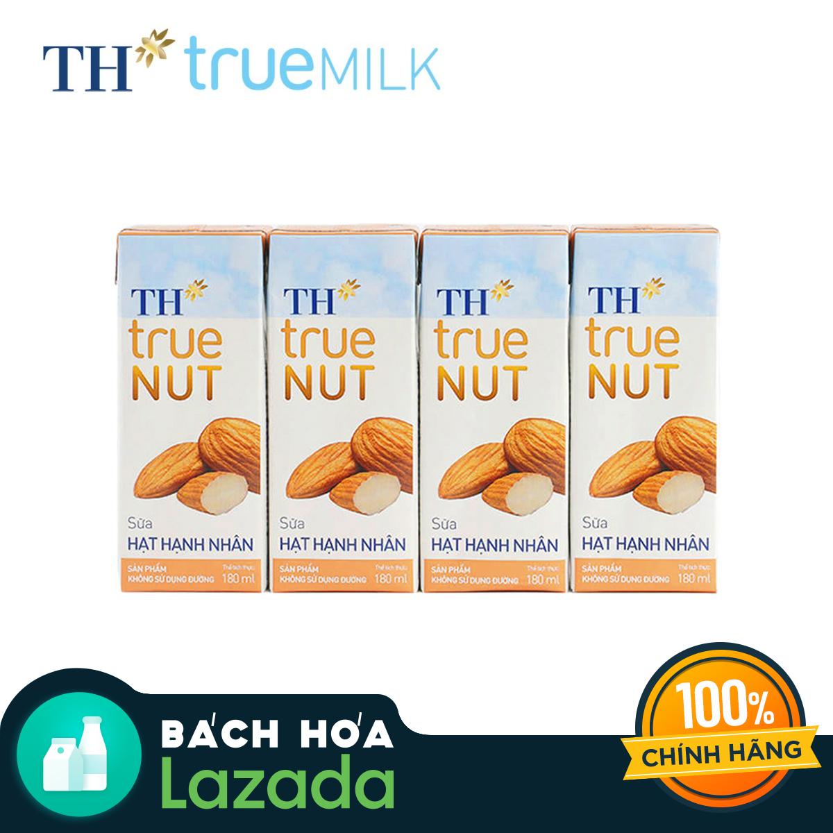 Lốc 4 hộp sữa hạt hạnh nhân TH True Milk (4 hộp x 180ml)
