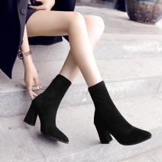 Bốt nữ da lộn cổ cao đế số 7 Bi Shop (Đen)