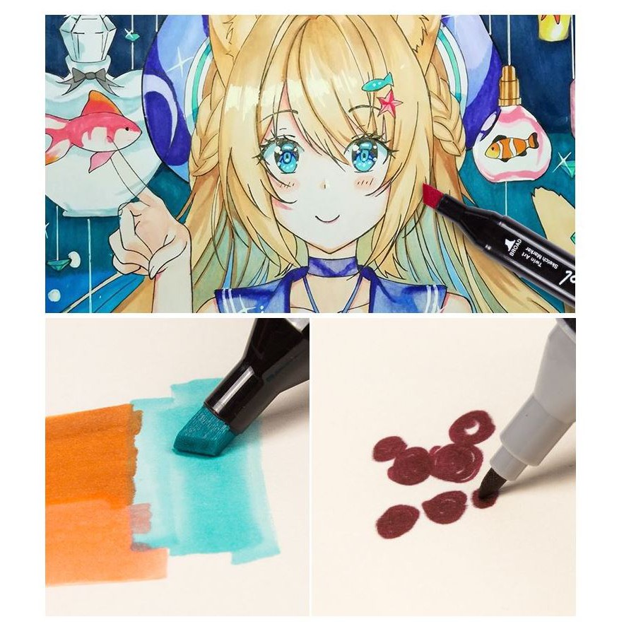 Bút màu 48 màu Marker Touch Cool họa cụ tô màu dạ vẽ tranh anime Túi Vải Bộ