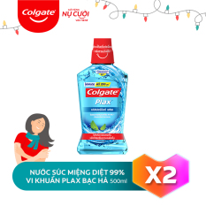 Bộ đôi nước súc miệng Colgate diệt 99% vi khuẩn Plax bạc hà 500ml/chai