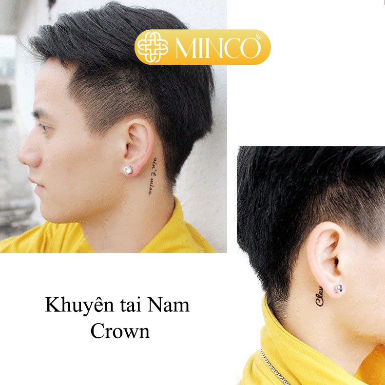 Khuyên tai Nam Crown Minco Accessories bông tai cho Nam nữ Vương Miện Màu Vàng Bạc Phong Cách Cá Tính...