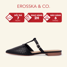 Giày đế bệt Erosska mũi nhọn hở gót phối dây cao 2cm màu đen – EL018