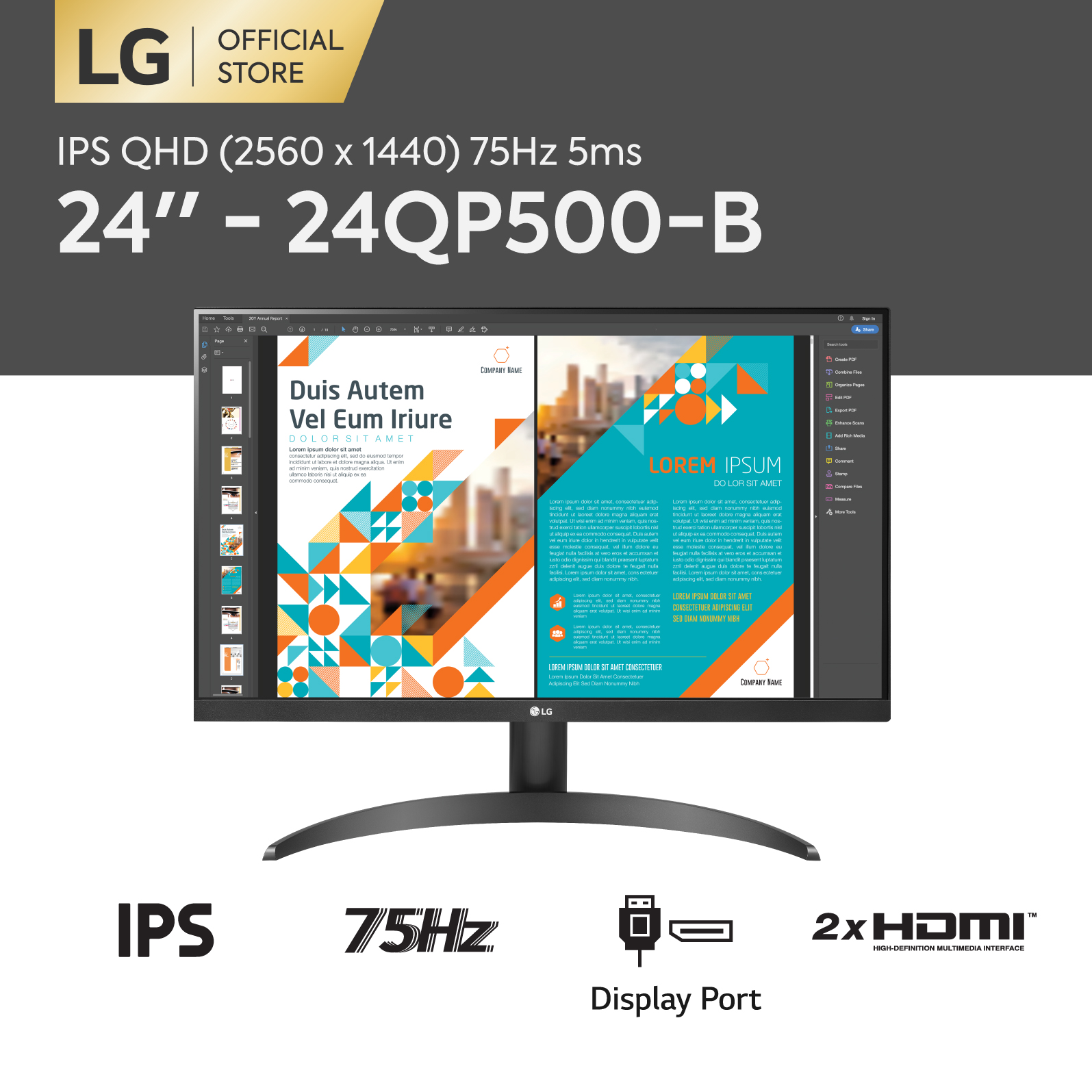 [VOUCHER 100K] Màn hình LG QHD (2560 x 1440) 75Hz 5ms 24 inches l 24QP500-B l HÀNG CHÍNH HÃNG