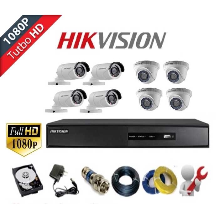 Bộ Camera Quan Sát Hikvision 8 Mắt Camera Full HD 1080P, Đầy đủ Phụ kiện lắp đặt - hàng chính...