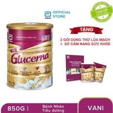 Lon sữa bột Glucerna 850g hương Vani Tặng 2 gói dùng thử Glucerna hương lúa mạch và 1 quyển cẩm nang sức khỏe