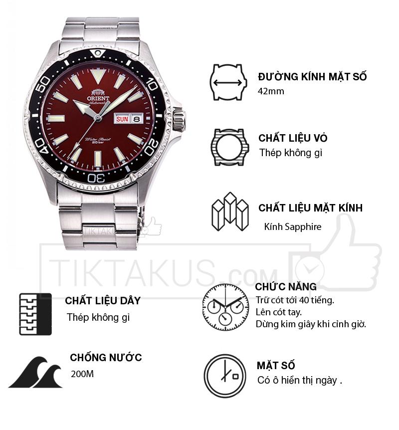 [HCM]Đồng hồ nam dây thép Orient Mako III RA-AA0003R19B size 42mm dây thép vỏ thép không gỉ chống nước 200m...