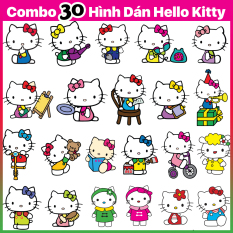 Combo 30 Hình Dán Mèo Hello Kitty – Sticker Mèo Ú Trang Trí Mũ Bảo Hiểm Điện Thoại Xe Máy – Chống Thấm Nước