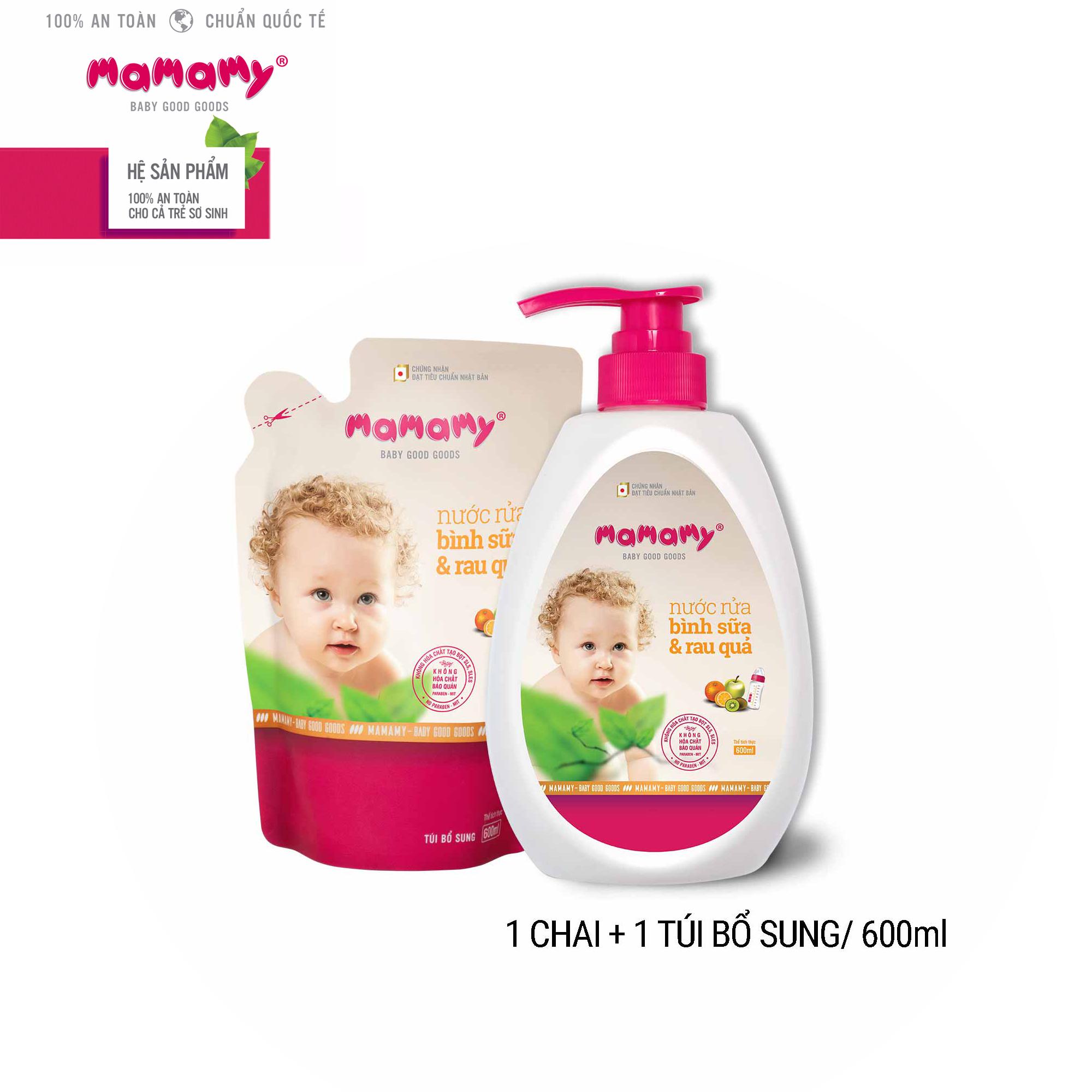 Combo 1 Chai Nước Rửa Bình Sữa Mamamy 600Ml + 1 Túi Bổ Sung 600Ml Nước Rửa Bình Sữa Và...