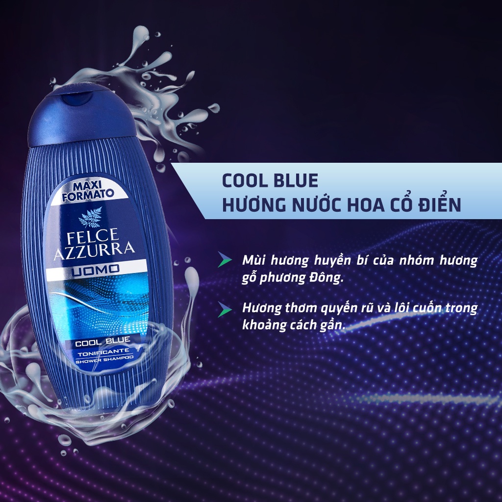 Sữa tắm gội toàn thân nam hương nước hoa Ý Felce Azzurra Cool Blue 400ml hương cổ điển thơm mát,...