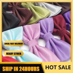 ✟☸ checkered Ready Stock Plain Bow Tie Wedding Bowtie Polyester Silk Unisex Neckwear party tie