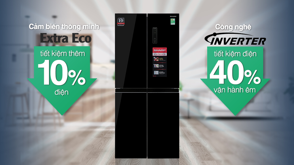 [Giao tại HCM] Tủ lạnh Sharp Inverter 362 lít SJ-FX420VG-BK - Công suất tiêu thụ công bố theo TCVN: ~...