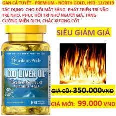 Dầu gan cá tuyết PREMIUM GOLD giúp sáng mắt Puritan’s Pride Cod Liver Oil 100 viên HSD tháng 12/2019