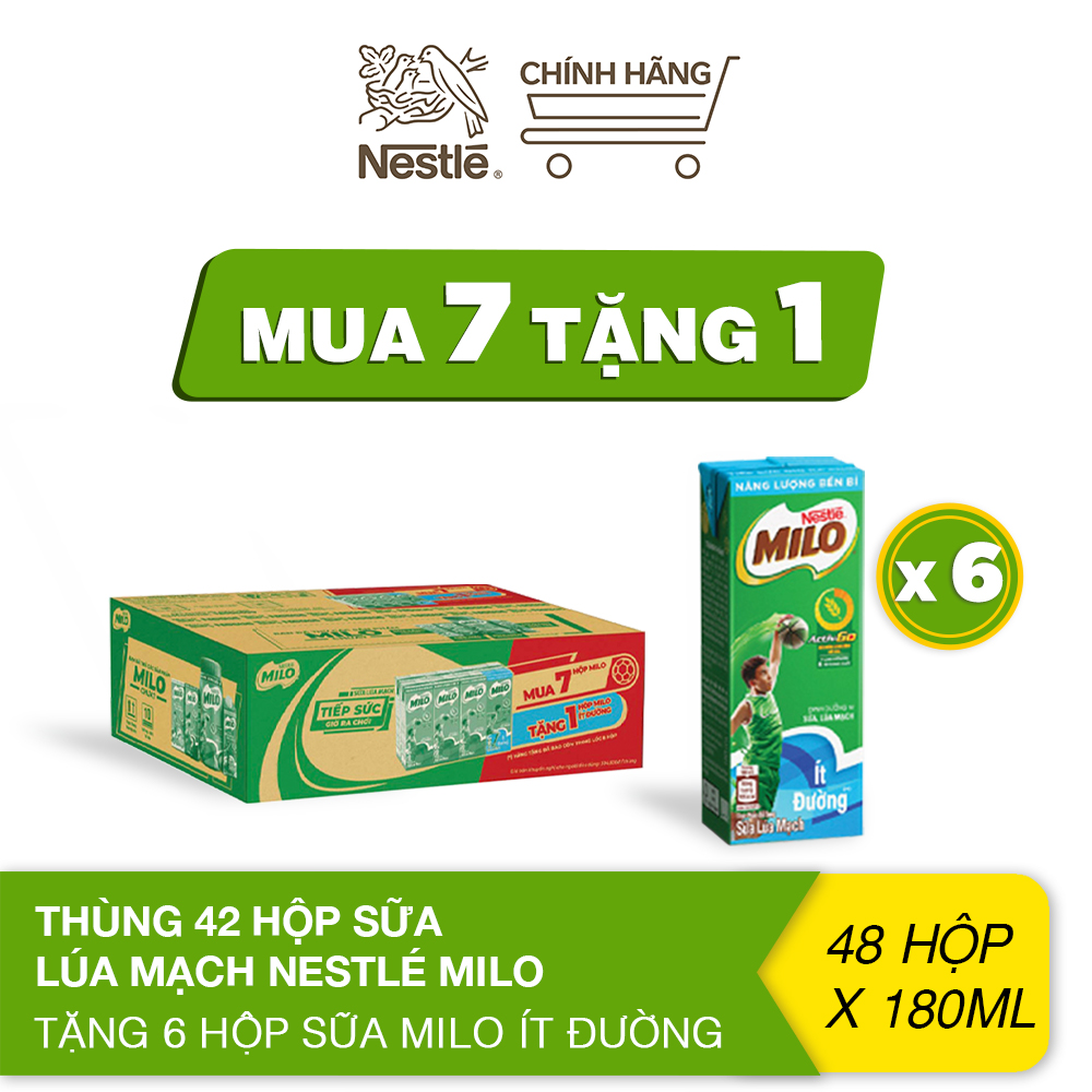 [Khuyến mãi hộp sữa Milo ít đường] Thùng 48 hộp sữa lúa mạch Nestlé® Milo® (48x180ml)