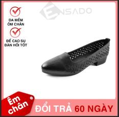 Giày cao gót đế cao 3cm Da Mềm Đục Lỗ Thoáng Mát Dáng Xinh Êm Chân New Arrival 3P34TGG Đen