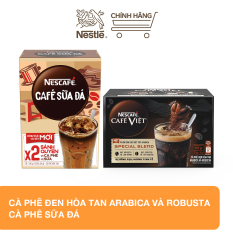 Combo 2 Nescafe: 1 Hộp cà phê đen hòa tan Arabica và Robusta (12 gói x 16g) + 1 Hộp cà phê sữa đá (10 gói x 24 g)