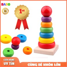 Đồ chơi Xếp chồng Tháp Cầu Vồng Màu Sắc Bằng Gỗ Cho Bé Từ 8 th – 3 tuổi