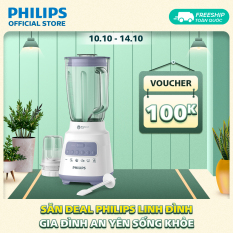 Máy xay sinh tố Philips HR2222/00 (Trắng) -Bộ 2 cối – 5 tốc độ cài đặt sẵn – Nghiền mịn đá, nhanh gấp 2 lần – Hàng phân phối chính hãng