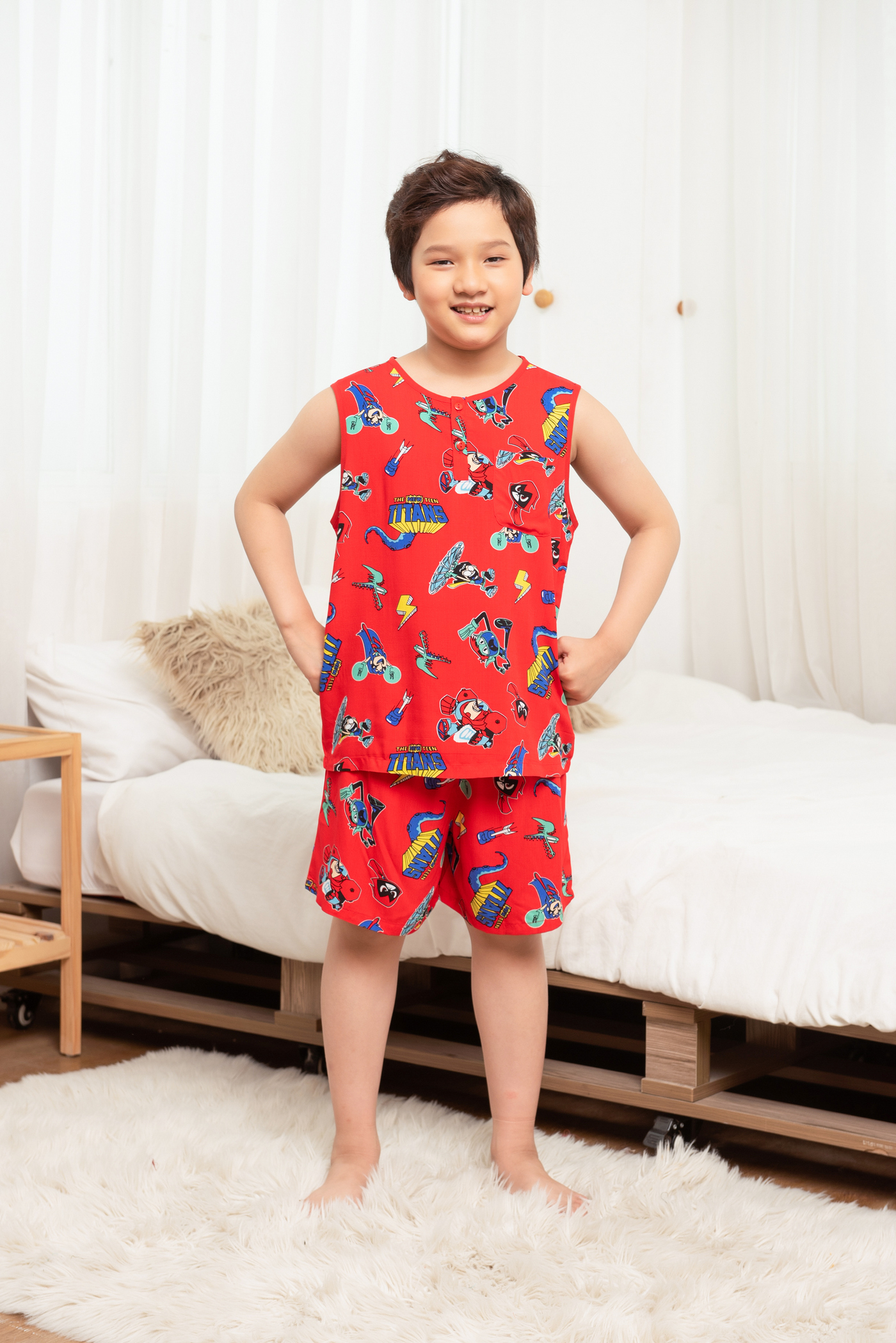 Bộ lanh Việt Thắng quần đùi, áo sát nách bé trai từ 2-12 tuổi B62.2120 - Thoải mái vận động