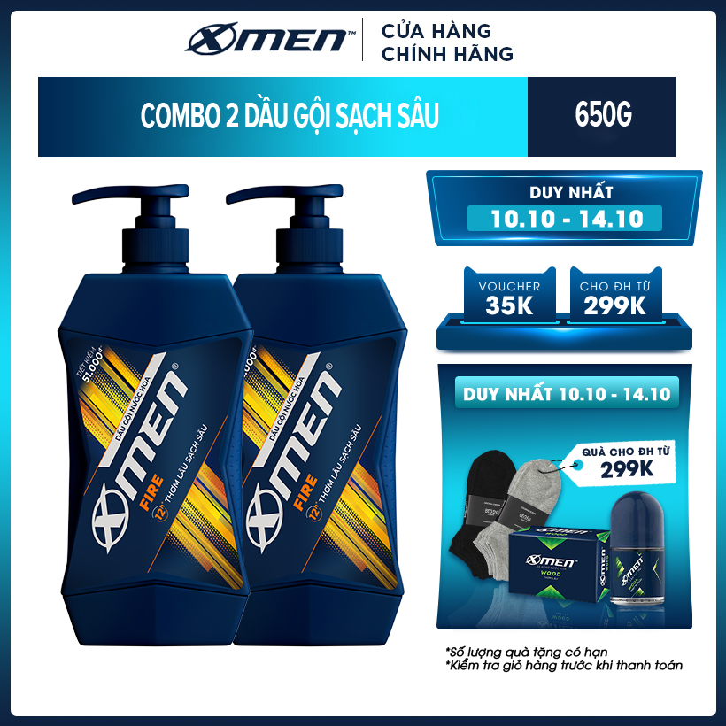 Combo 2 Dầu Gội X-Men Sạch Sâu Fire 650g/chai