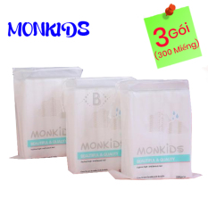 COMBO 3 gói bông tẩy trang 100% cotton 3 lớp mềm mịn thấm hút cực tốt 300 miếng BTT02LA – Thương Hiệu MONKIDS