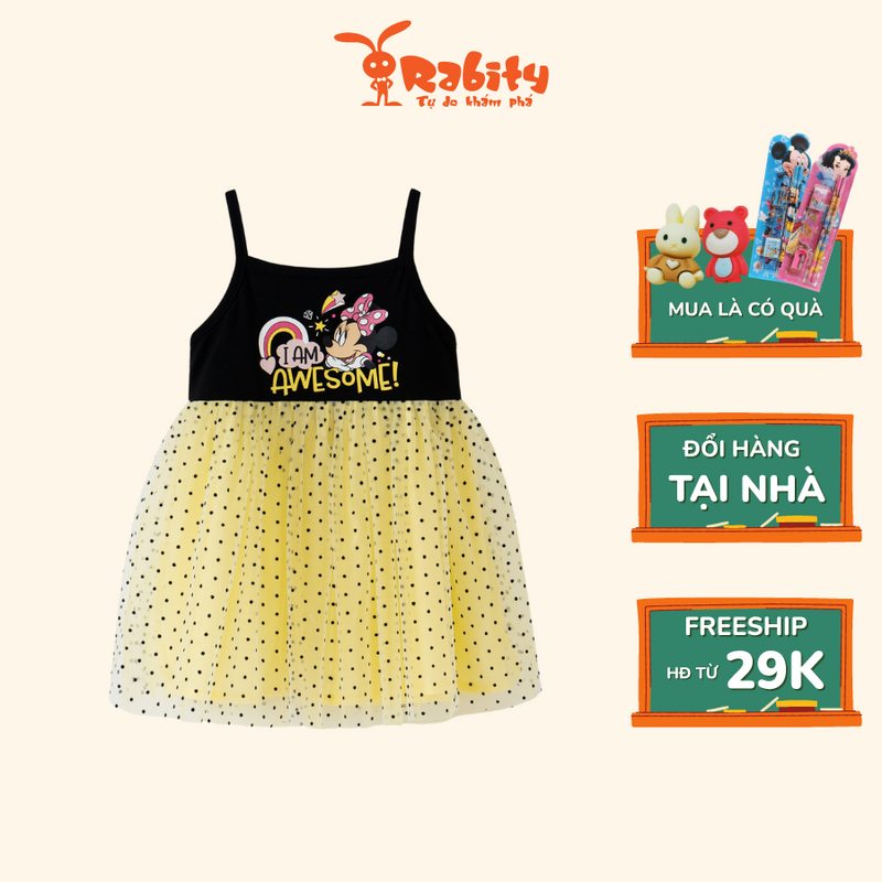 (11-21kg) Váy bé gái hình Mickey và minnie bé gái Rabity đầm hai dây công chúa phối lưới cho trẻ em 5566