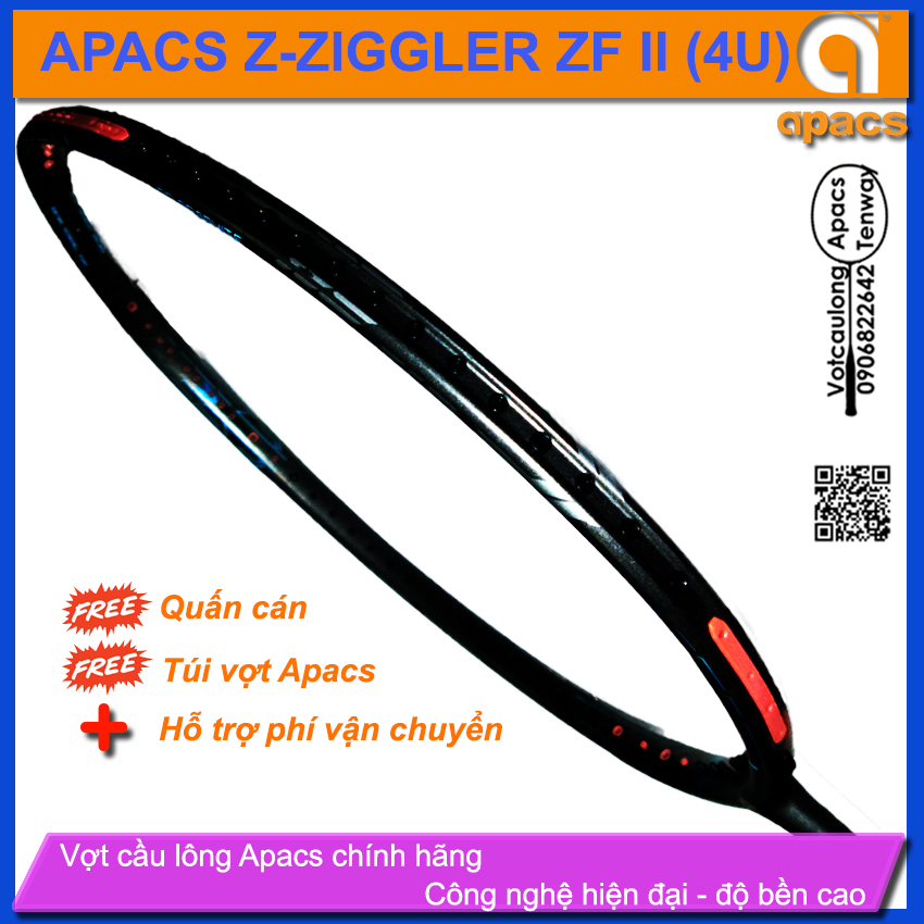 [Vợt cầu lông Apacs Z-Ziggler ZFII - 4U] Vợt thân đũa 6.4mm chống cản gió, sơn nhám vân xanh dạ...