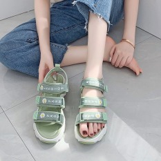 (VIDEO thật) Sandal nữ 3 quai ngang độn đế thêu qua cúc sandal vải dép nữ Shyn Store