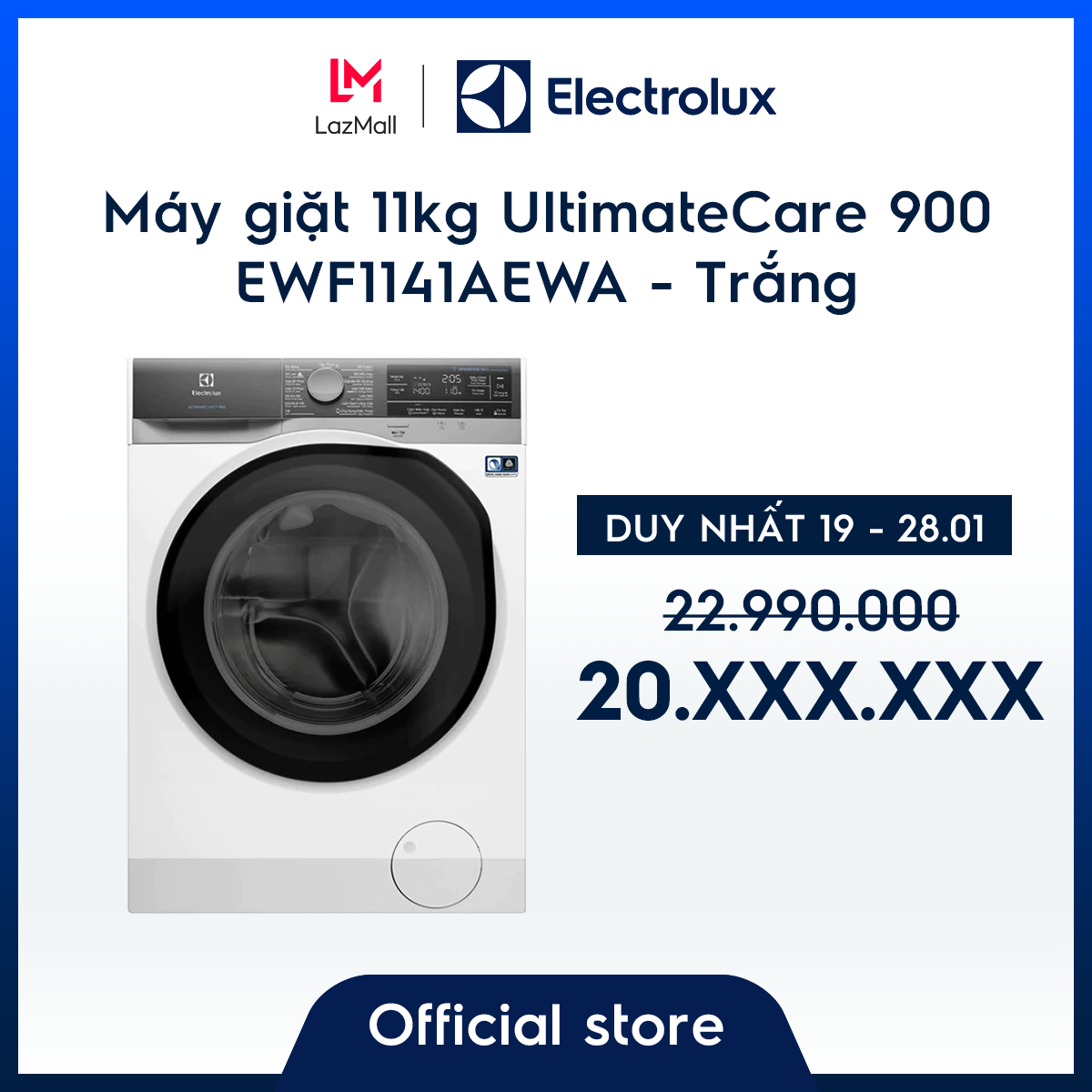 [Miễn phí công lắp đặt] Máy giặt 11kg Electrolux EWF1141AEWA – Dòng cao cấp nhất -Thiết kế châu Âu – Chăm sóc tối ưu quần áo – Hàng chính hãng