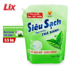 Nước rửa chén LIX 3.5KG siêu sạch hương trà xanh loại túi N8101 làm sạch vết bẩn dầu mỡ không hại da tay – Lixco Việt Nam