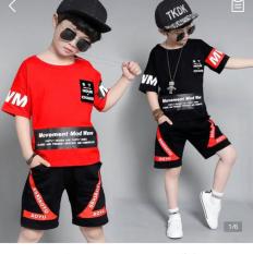 Quần áo trẻ em mùa hè, bộ quần áo bé trai, bộ thun cotton 4 chiều cho bé trai từ 12kg đến 45kg (màu đỏ, đen)