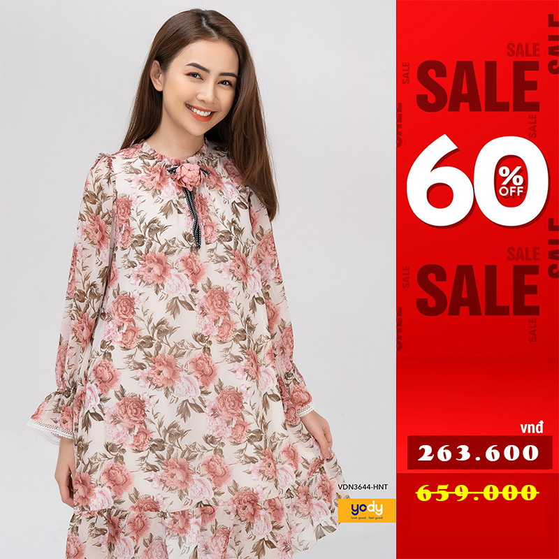 Đầm váy hoa nhí dài tay phối ren váy voan YODY thanh lịch vintage – VDN3644