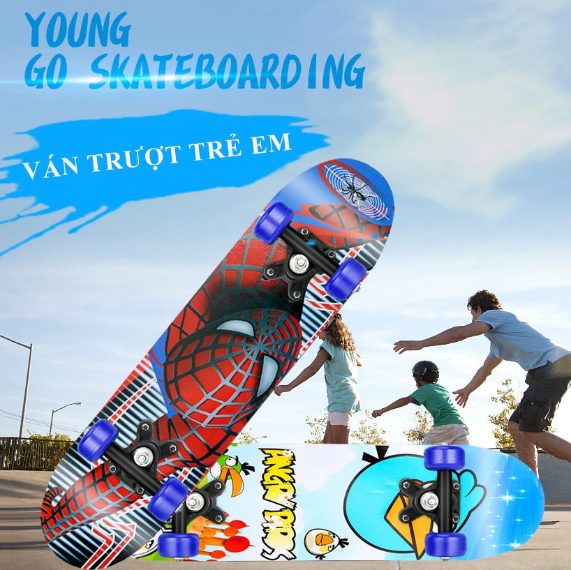 Ván trượt Thể thao cho trẻ em Skateboard từ 2 - 6 tuổi, chất liệu gỗ phong ép cao cấp,...